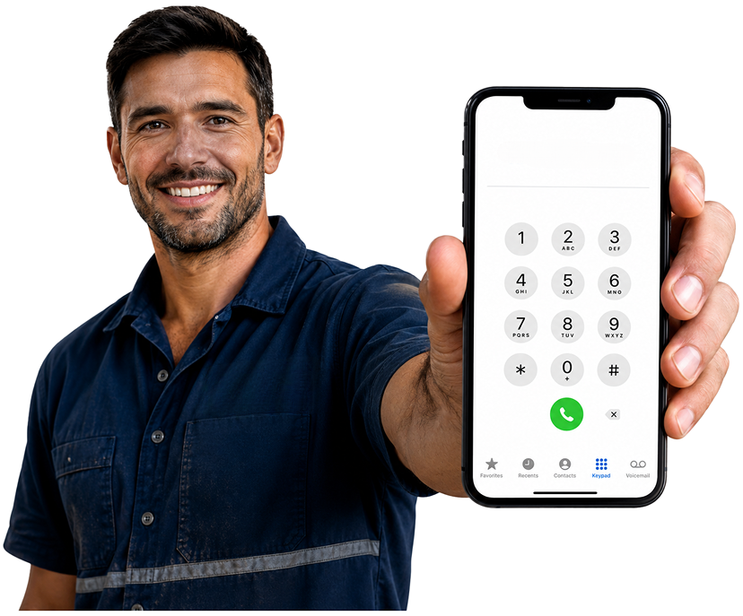 Strathfield South Blocked Drains plumber holding a phone — call 1300 261 965