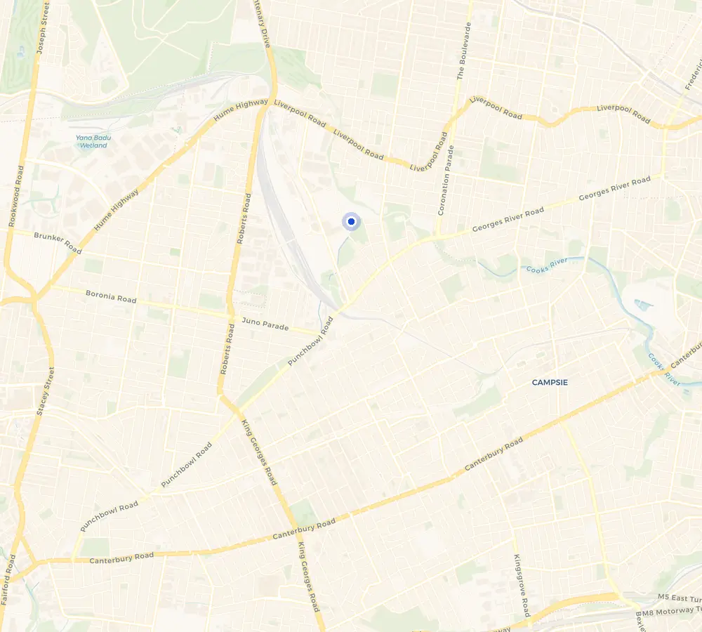 Map of the Strathfield South service area and the surrounding Inner West, showing Strathfield South and the nearby streets we cover.